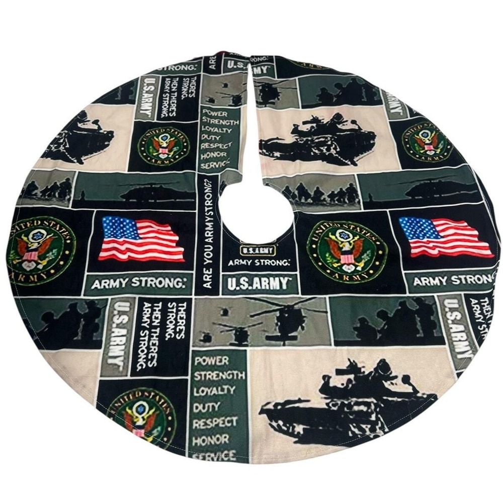 Christmas Tree Skirt US Army Military USA Flag Green